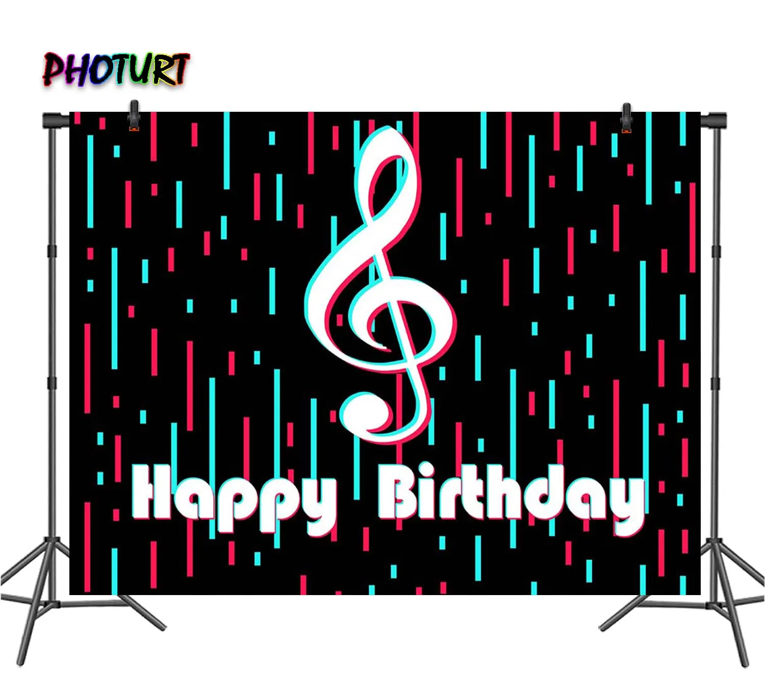 PHOTURT Music Symbol Backdrop Birthday Decoration Background Black Red Stripes Polyester Vinyl Photo Banner Photography Props