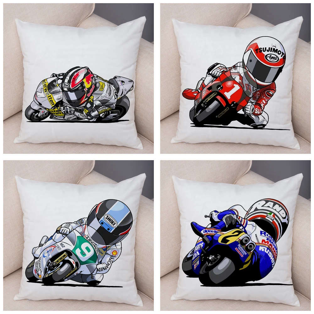 Super Soft Short Plush Cartoon Sport Motorcycle Cushion Cover Mobile Bike Pillow Covers Pillow Case for Sofa Home Pillowcase