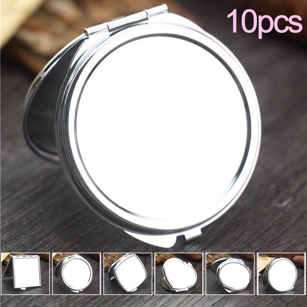 10pcs Mini Makeup Mirror Portable Pocket Round Square Heart Makeup Mirror Double-Sided Folding Cosmetic Mirror Female Gifts