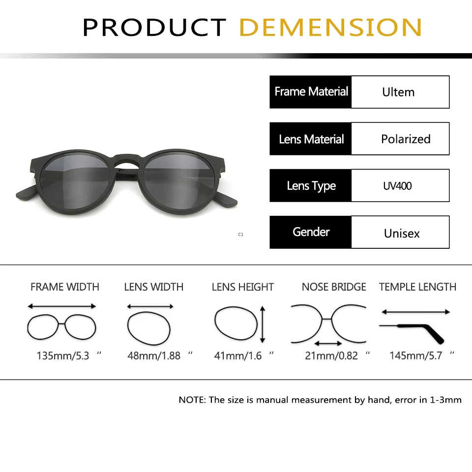PEI Ultem Magnet Sunglasses Women Vintage Round Men Eyeglasses Frame With Magnetic Clip On Sunglasses Female Polarized Glasses - Image 6
