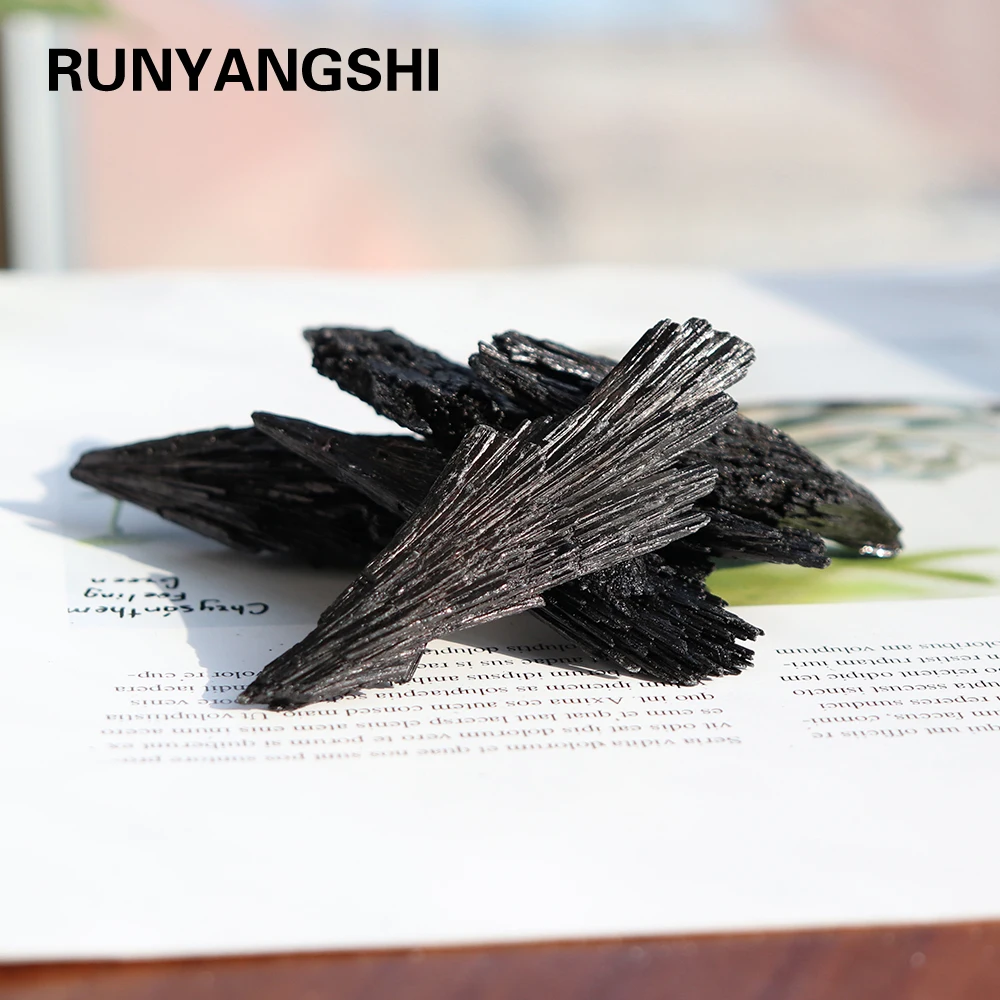 Runyangshi 1pc Natural Quartz Crystal Jet stone Cluster black tourmaline Mineral Specimen Healing Original ore mark