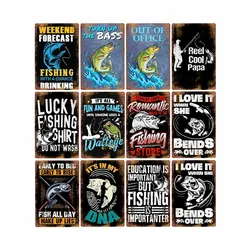 Fish Vintage Posters Sign Metal Plates Fisherman Fishing Solves Rules Classic Salmon Plaques Home Decoration Accessories 20X30CM