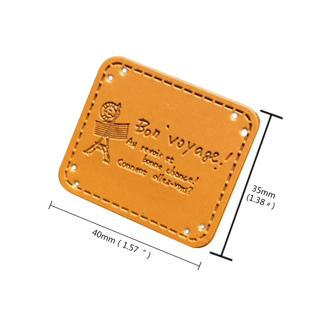 Bon Voyage With French Tower Handmade Leather Patch For Clothing Hand Made Pu Leather Tag With French Tower Handmade Label