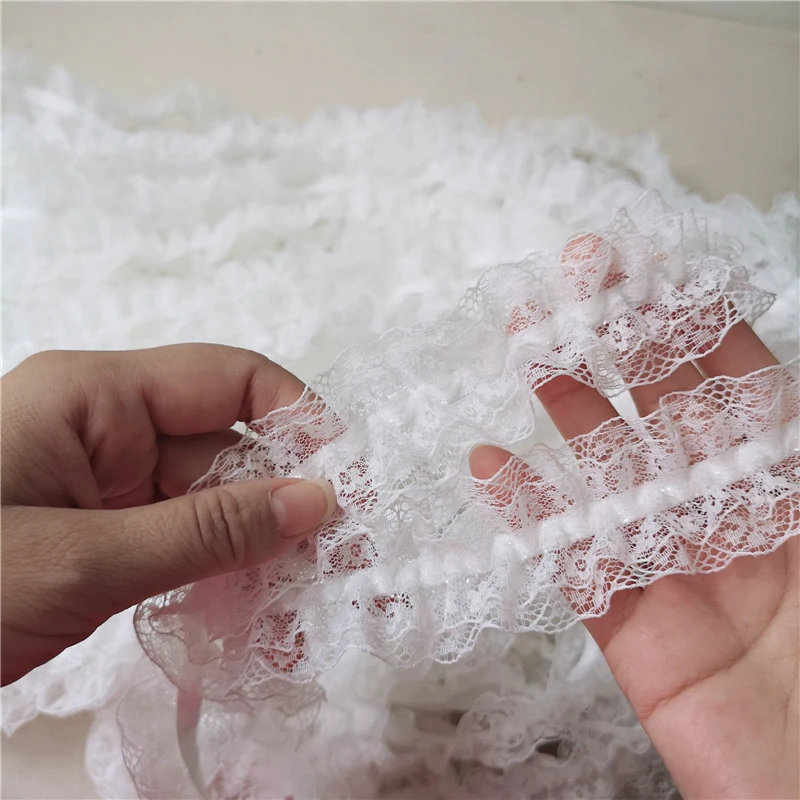 Double Layer Black White Center Pleated Stretch Lace DIY Bra Ribbon Underwear Wedding Doll Skirt Belt Trim Sewing Accessories