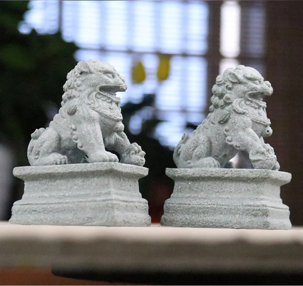 Fo Shui Feng Miniatura Estatueta, Cães De Pedra, Decoração de Escultura Guardião Chinês Prosperidade, Par Fu, Figurinhas, Estátua