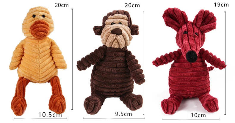 Cord-Hundespielzeug für kleine und große Hunde, Tier-Plüsch-Hund, quietschendes Spielzeug, Welpen-Kauspielzeug, bissfestes Haustierspielzeug für Hunde, Quietscher – Detail 1