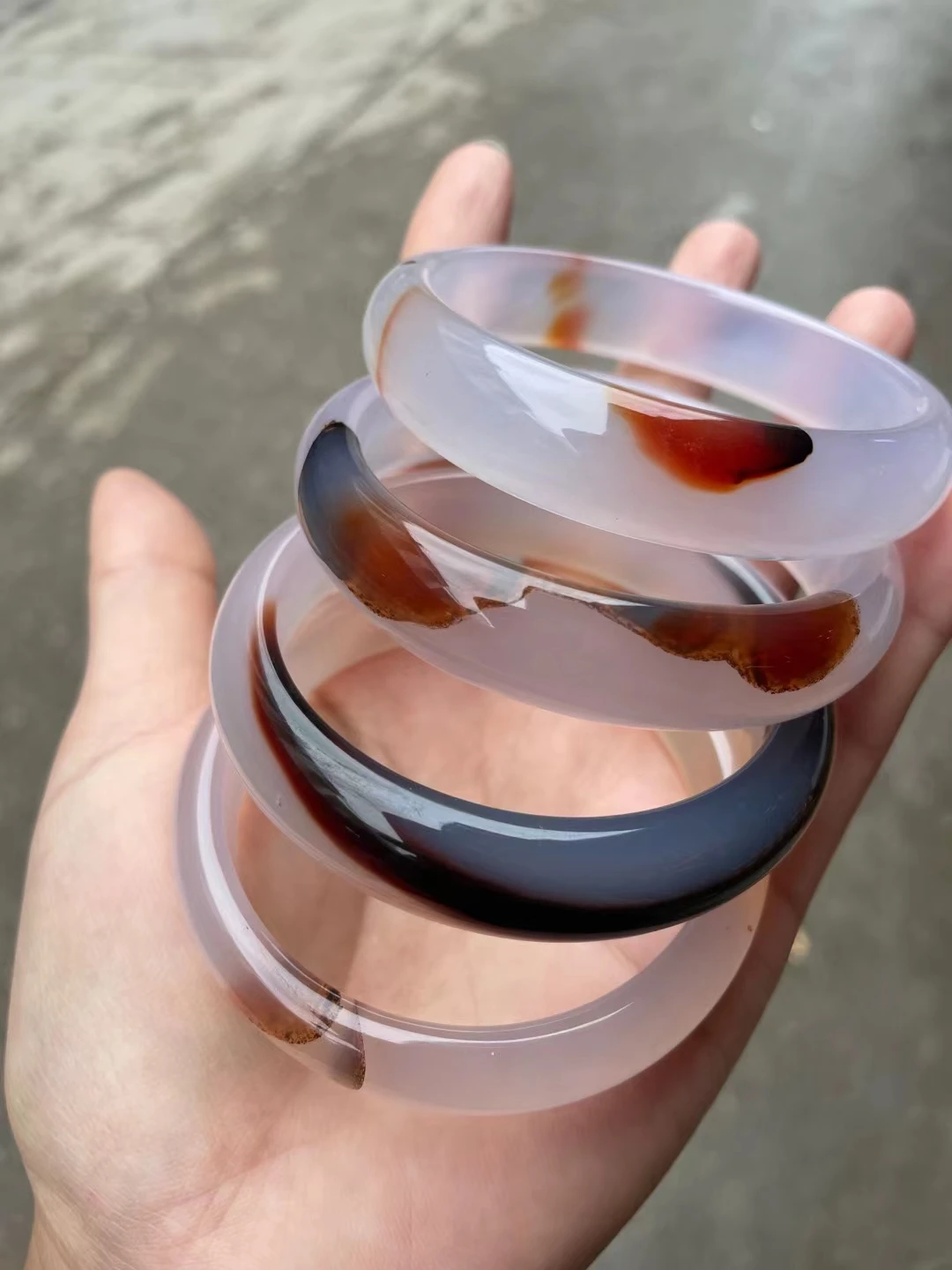 Unique Shape Natural Texture Pattern Agate Chalcedony Bangle Fine Jewelry Accessories Perfect Real Jade Bracelet Holiday Gift