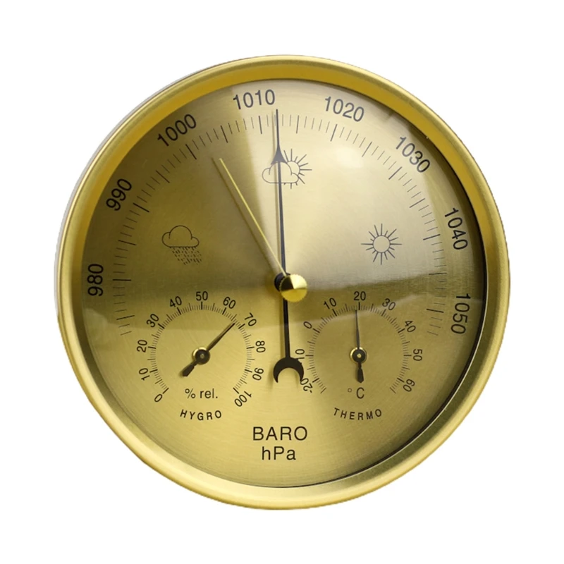 Metal 3 in 1 Barometer Weather Station for Indoor and Outdoor Use Barometer Thermometer Hygrometer with Round Frame