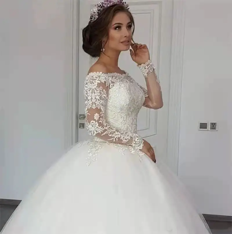 Vestido de Novia De encaje de lujo, apliques, Vestido De boda, barato, manga larga, personalizado