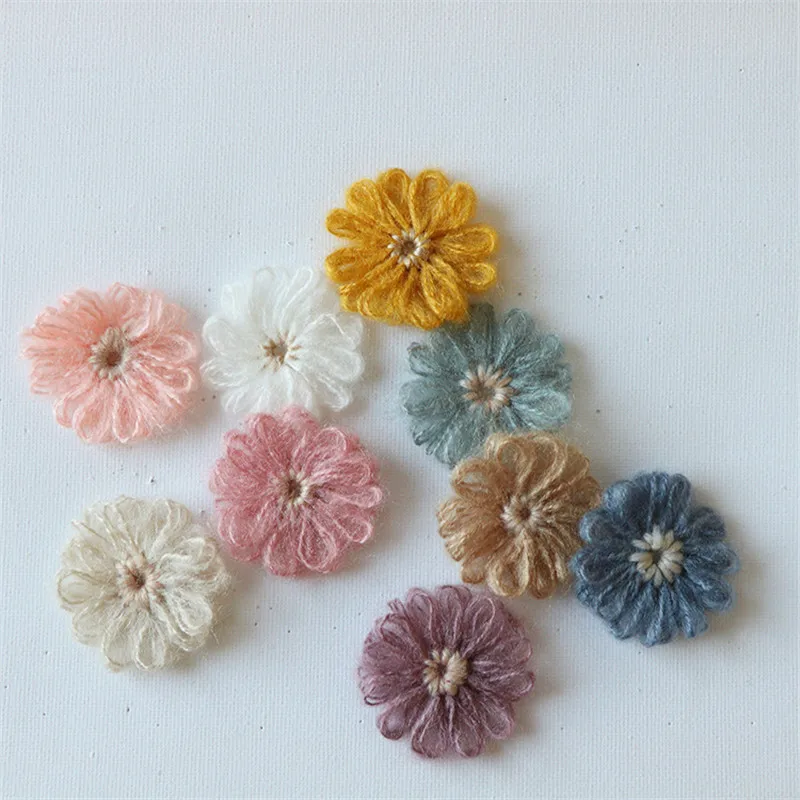 20Pcs 40mm Knitting Flower Applique Ornaments DIY Craft Supplie Earrings Hairpin Jewelry Clothing Accessories Handmade Materials