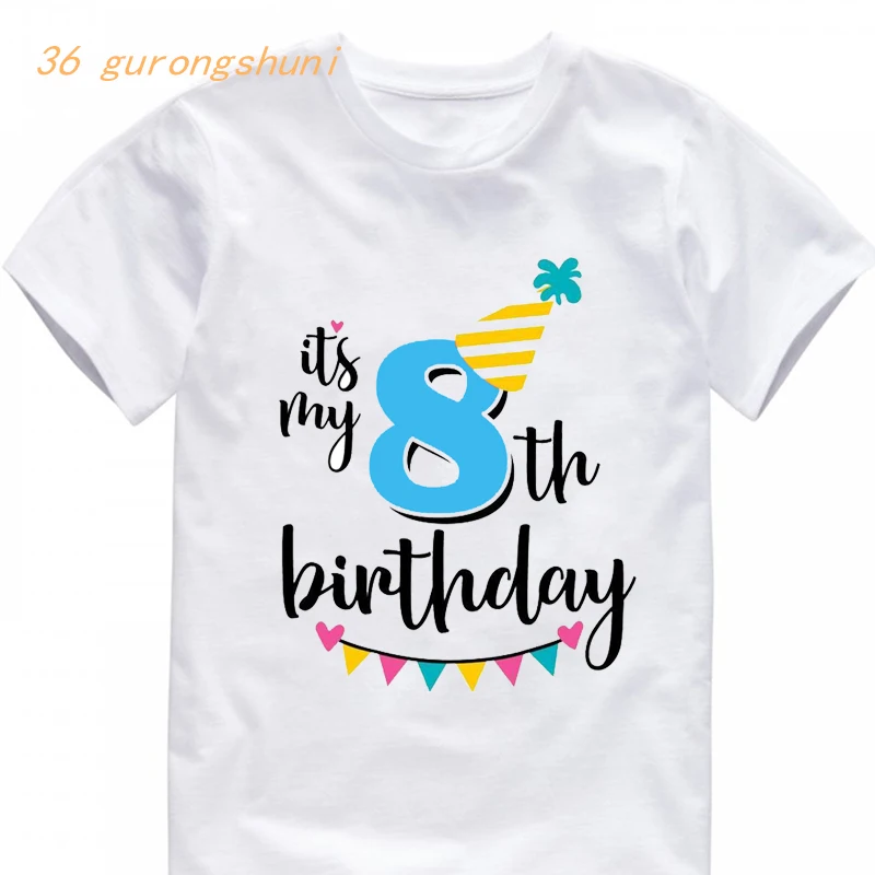 Boy Cartoon T Shirt New Kids Clothes Boys Birthday T Shirts Size Number 2 3 4 5 6 7 Year Children Party Girls Clothing Tees Tops