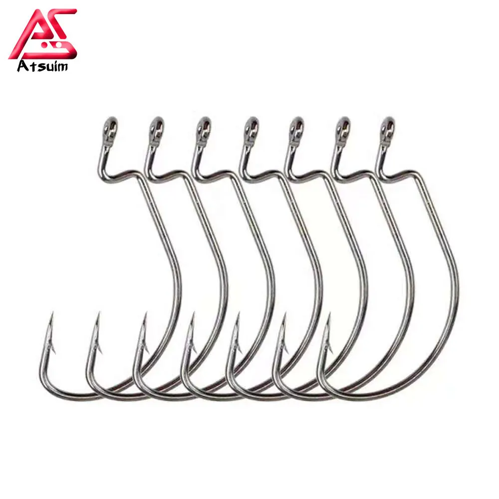 AS 100pcs/lot Texan Hooks Fishing Soft Worm Hooks High Carbon Steel Wide Super Lock Fishhooks Lure Softjerk Hooks Fishing Tackle