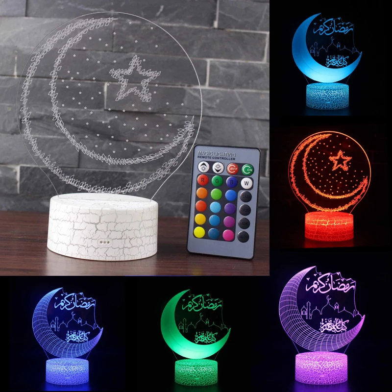 EID Muslim LED Lights Lamp For Home Desktop Lights Moon Stars 16 Color Remote Control Colorful Lamp Islamic Eid Mubarak Ramadan