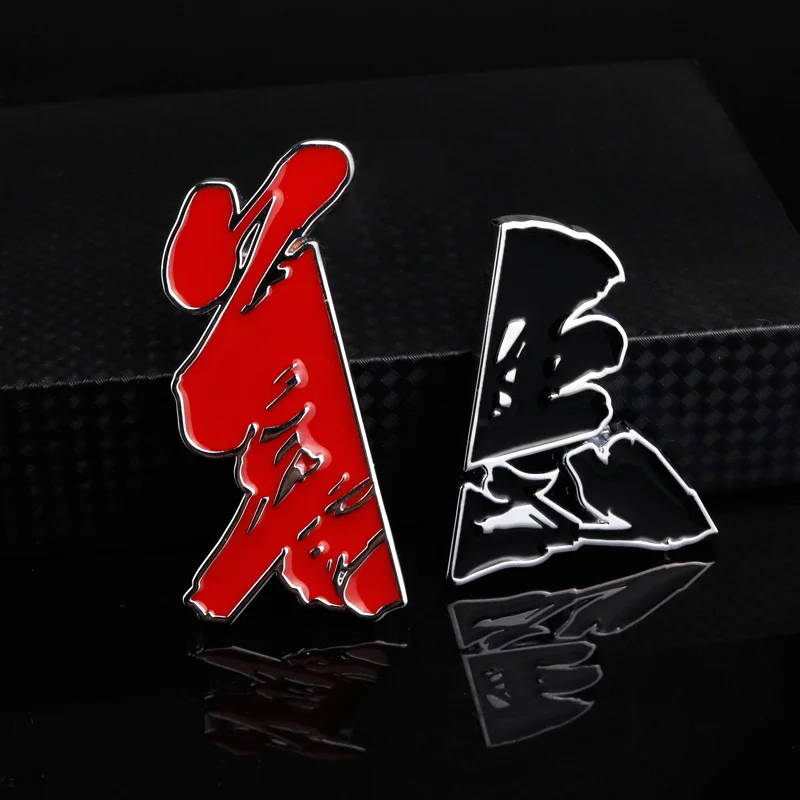 Noizzy Good Or Evil Car Auto Emblem Sticker Japan Style Merged Letter 3D Metal Black Red Badge Window Motorcycle Custom Styling