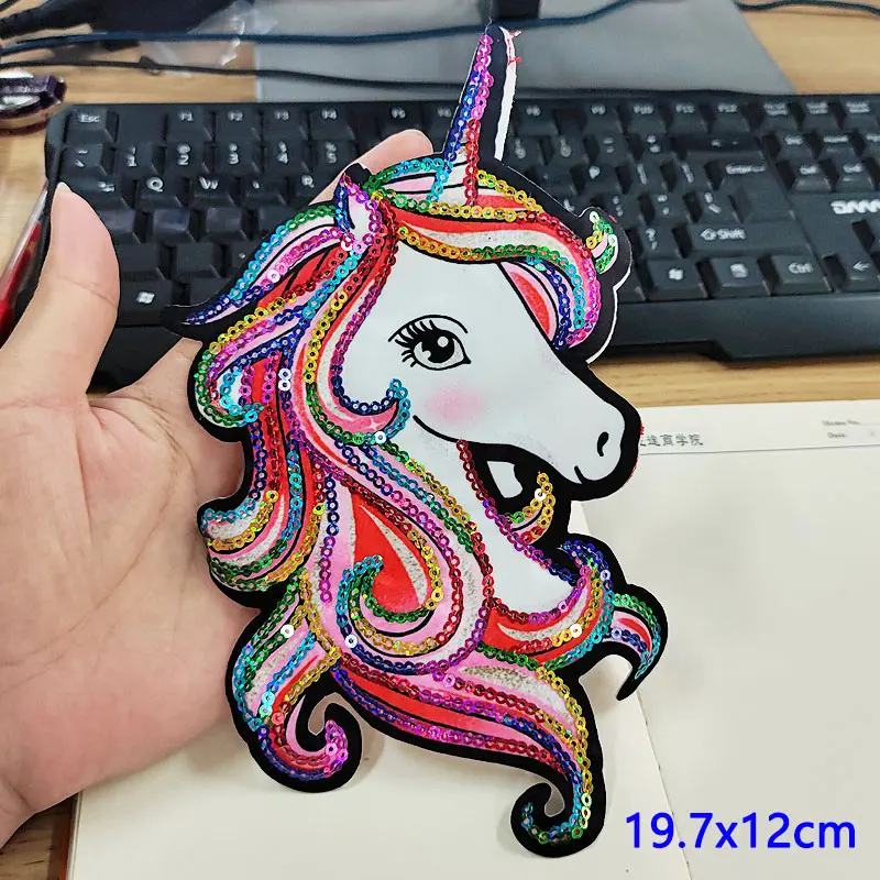 Many Style Unicorn Sequin Patches On Clothes Animal Applique Sew On Patches For Clothes Cartoon Unicorn Stripes Garment Patch