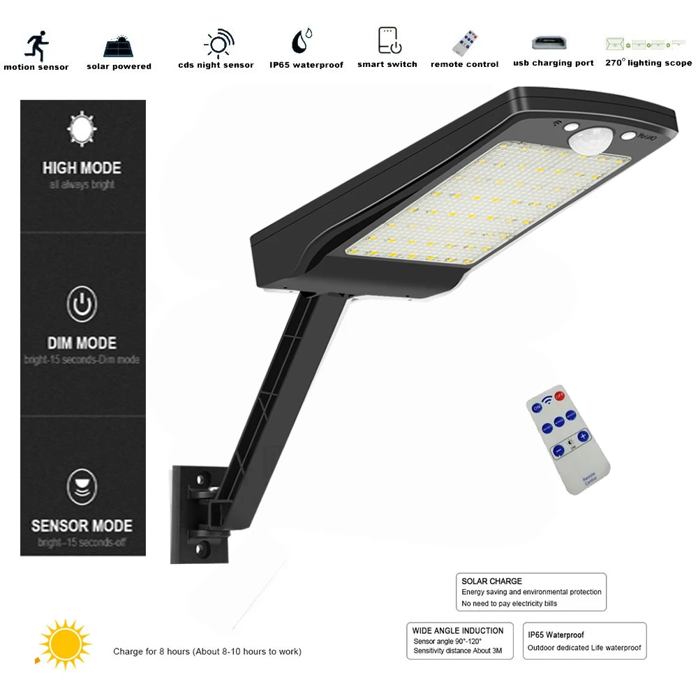 Remote Control lamp Street Wall Light PIR Motion Sensor 3 Mode LampSolar  Outdoor Garden  wall Lamp#