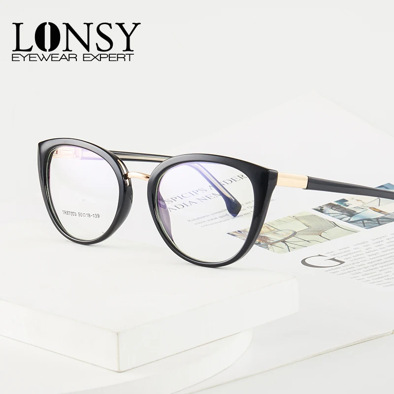 LONSY Fashion Cat eye Myopia Glasses Frame Women Anti Blue Light Computer Eyewear Blocking Glasses Optical Spectacle Eyeglass