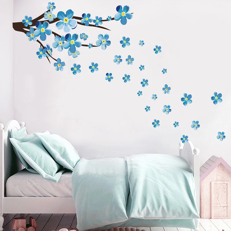 New Style Blue Plum Wall Sticker Art Decals Living Room Sofa Bedroom Wall Background Decorations Plum Blossom Stickers Wallpaper