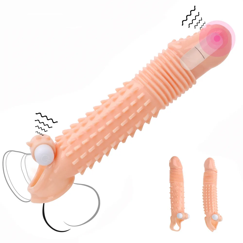 Reusable Cock Sleeve Penis Enlargement Condoms Sex Toys For Men Gay Extender Vibrating Delayed Ejaculation Adults Products 18+