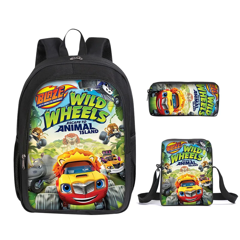 3pcs/set Cartoon Blaze and The Monster Machines Print Backpack for Boys Children School Bags Kids Fashion Travel Book Bag