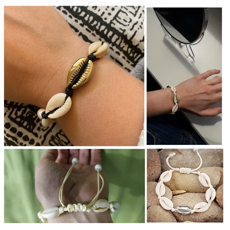 Hot Sell Handmade Shell Bracelet Boho Beach Natural Seashell Conch Beads Bracelets Women Jewelry Charm Cowrie Adjustable Bangles