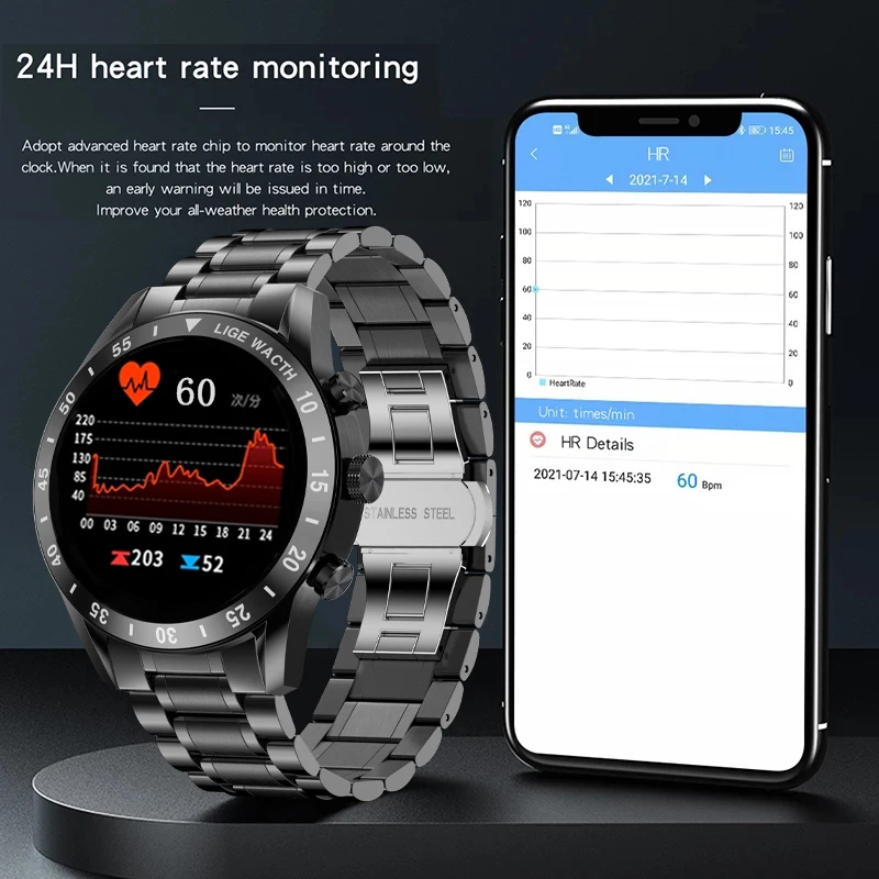 LIGE 2022 New Bluetooth Calling Smart Watch Men IP67 Waterproof Sports Fitness Watch for Android IOS Men Smart Watch 2022 + Box