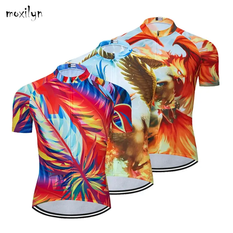 

Moxilyn 2020 New colorful Feather Mountain bike road bike riding bicycle Jersey men summer riding shirt short sleeve