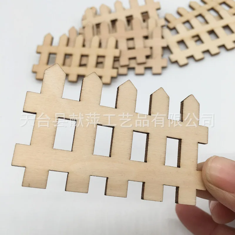 50Pcs Blanks Wood Ornaments DIY Wood Embellishments Ornament Unfinished Wooden Garden Fence Crafts for  DIY Arts Craft Project