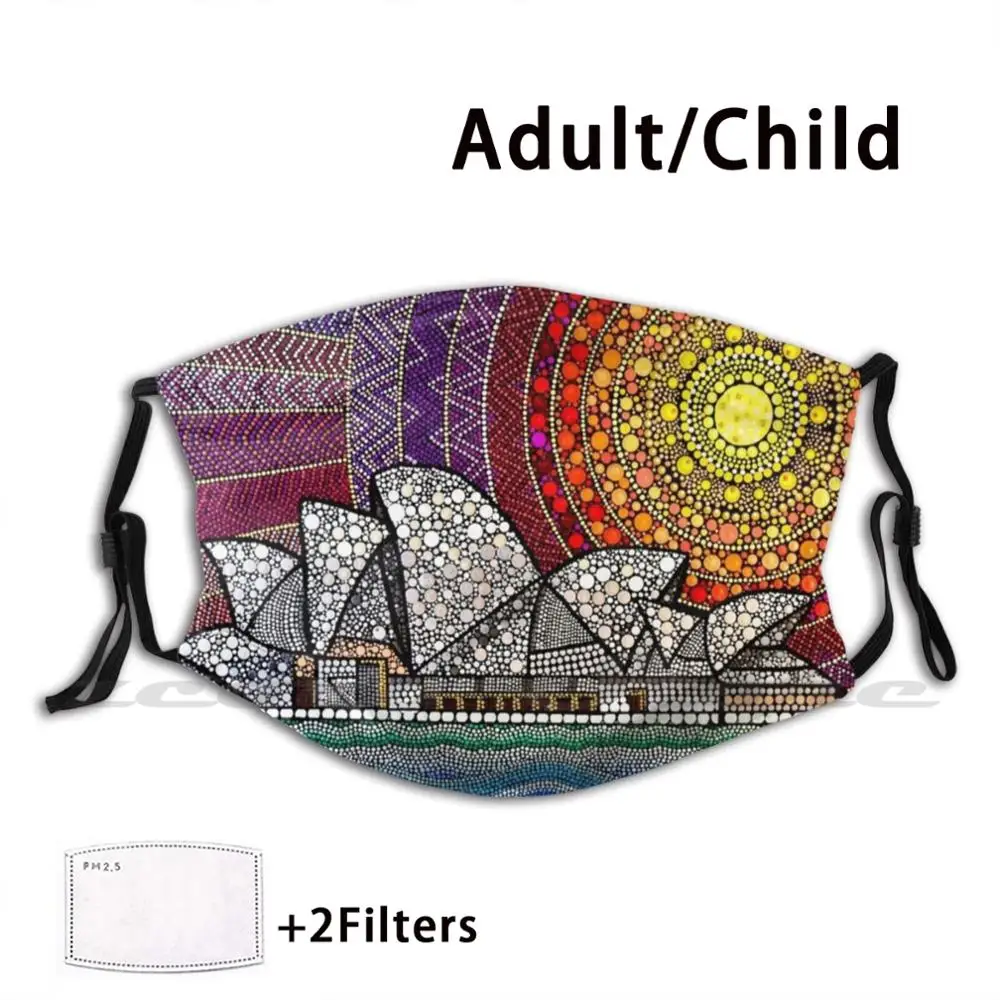 

Sydney Opera House Custom Pattern Washable Filter Pm2.5 Adult Kids Mask Sydney Opera Australia Acrylic Pointillism Icon Sun