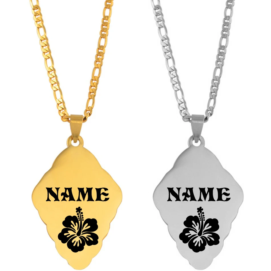 Anniyo Hawaiian Flowers and Customize Name Pendant Necklaces Men Women Micronesia Marshall Guam Chuuk Jewelry #059921