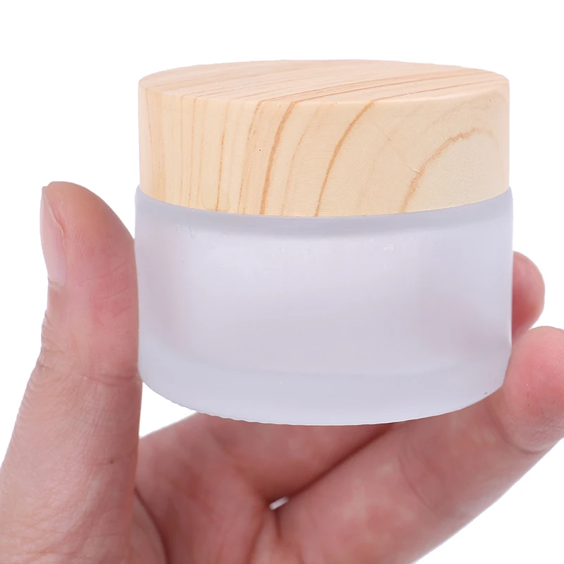 1PC 5g/10g/15g/30g Frosted Glass Cream Empty Jar Lid Skin Care Cream Container Cosmetic Packaging Plastic bamboo pattern cap