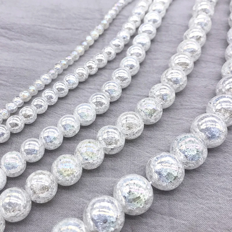 White Crack Popcorn Crystal Beads Natural Stone Round  Loose bead 4/6/8/10/12MM Jewelry bracelet Making DIY