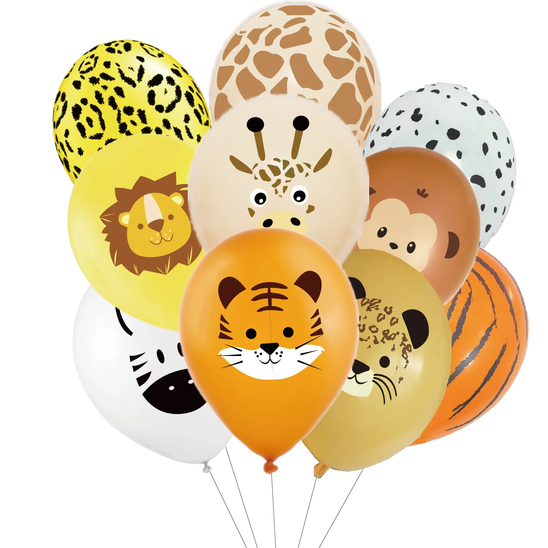 10 Uds. De suministros para fiesta de animales salvajes de la selva de 12 pulgadas, decoraciones de cumpleaños, globos blancos de látex, globos de animales para fiesta de cumpleaños para niños