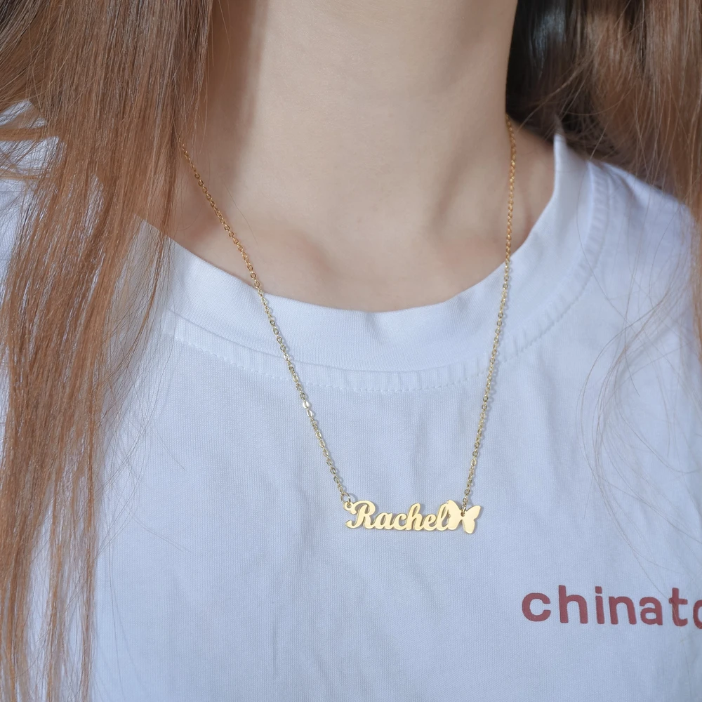 Atoztide 2022 New Butterfly with Personalized Name Necklaces for Women Nameplate Jewelry Stainless Steel Custom Letter Necklace image 6