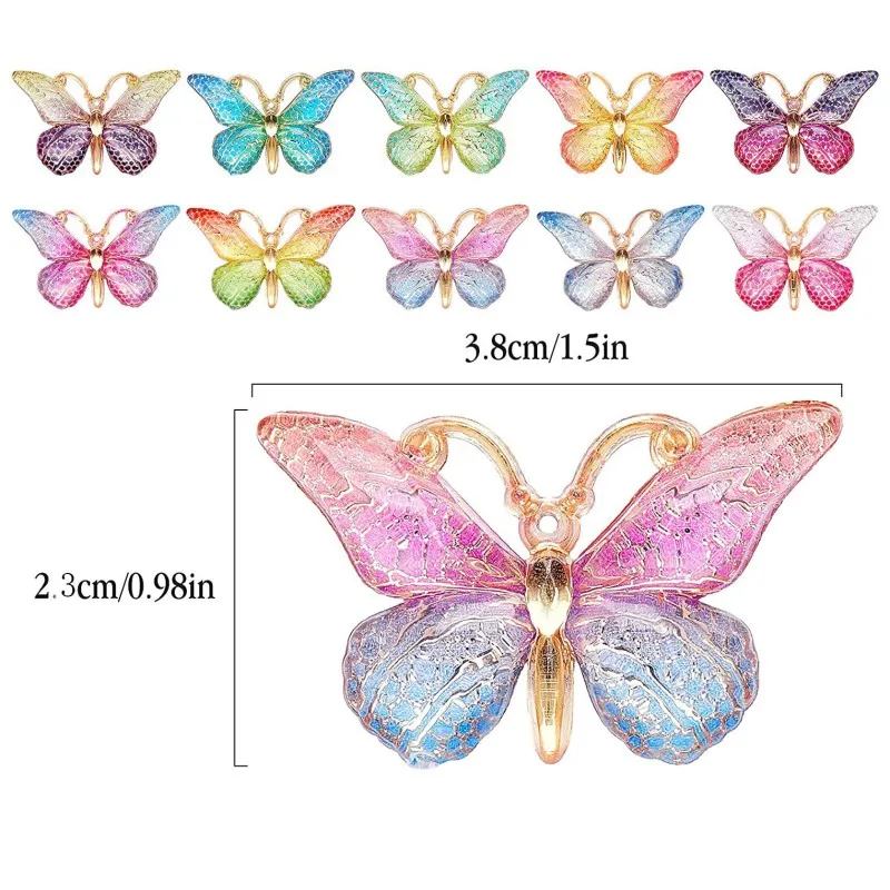 23*38mm Bling Colorful Butterflies Self-Adhesive Patch Acrylic Flatbacks Sticking Drill DIY Clothing Jewelry Home Supplies 10pcs