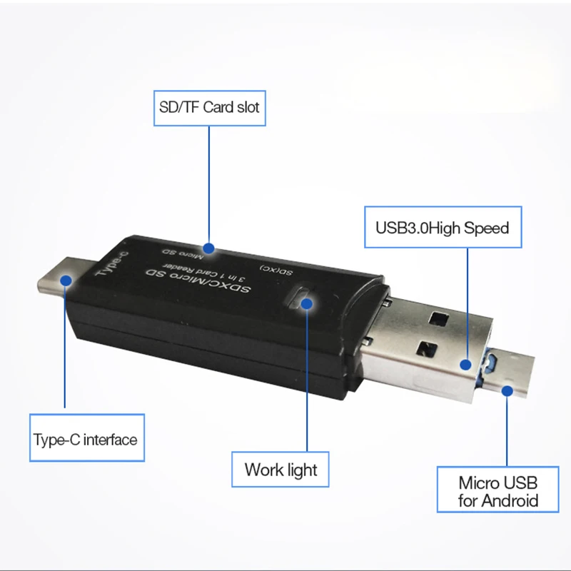 

Картридер usb 3,0/usb-c gingley, для ноутбуков, для считывания карт памяти MicroSD, TF, технология OTG