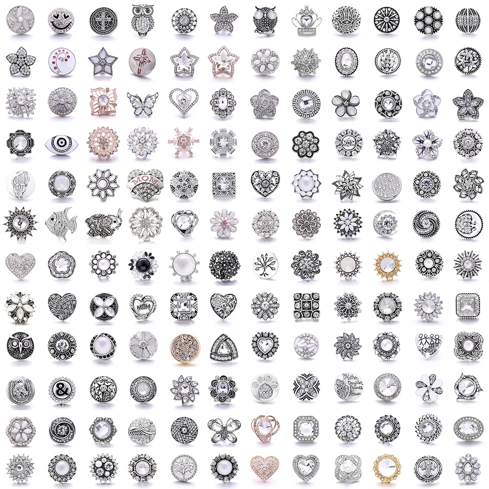 5pcs/lot New White Snap Jewelry 18mm Snap Buttons Animal Owl Butterfly Elephant Ginger Button Charm Women Fit Snap Bracelet