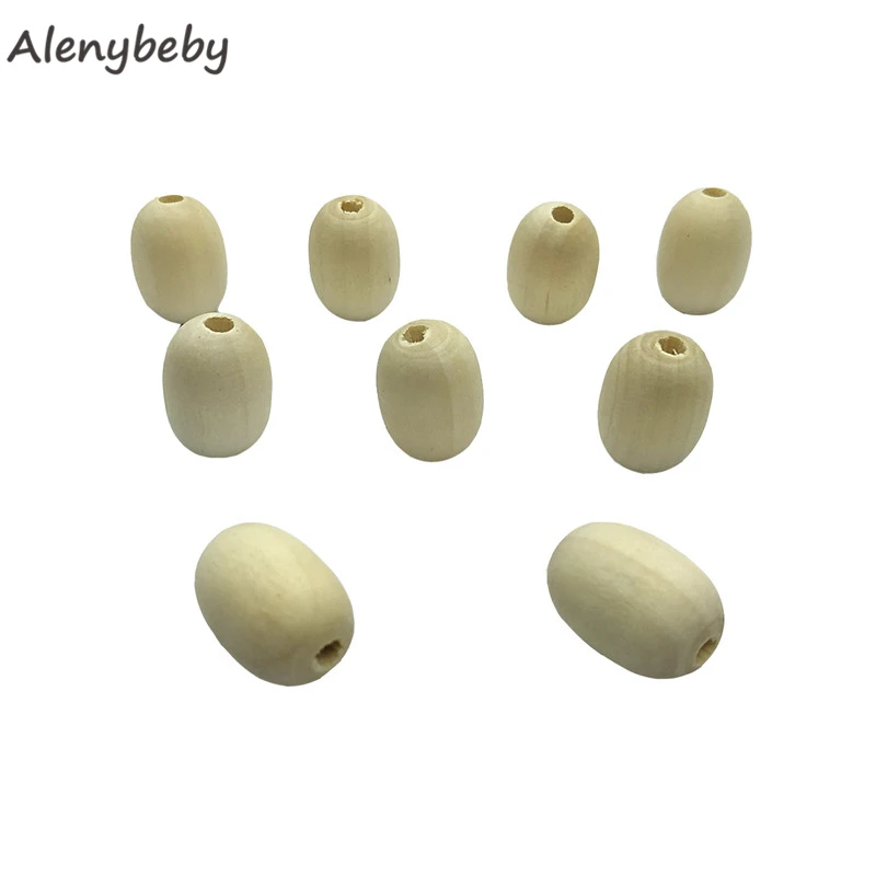 Unfinished Natural Oval Wooden Beads Teether Egg Shaped Rugby Wood Beads DIY Spacer Teething Beads Jewelry Findings