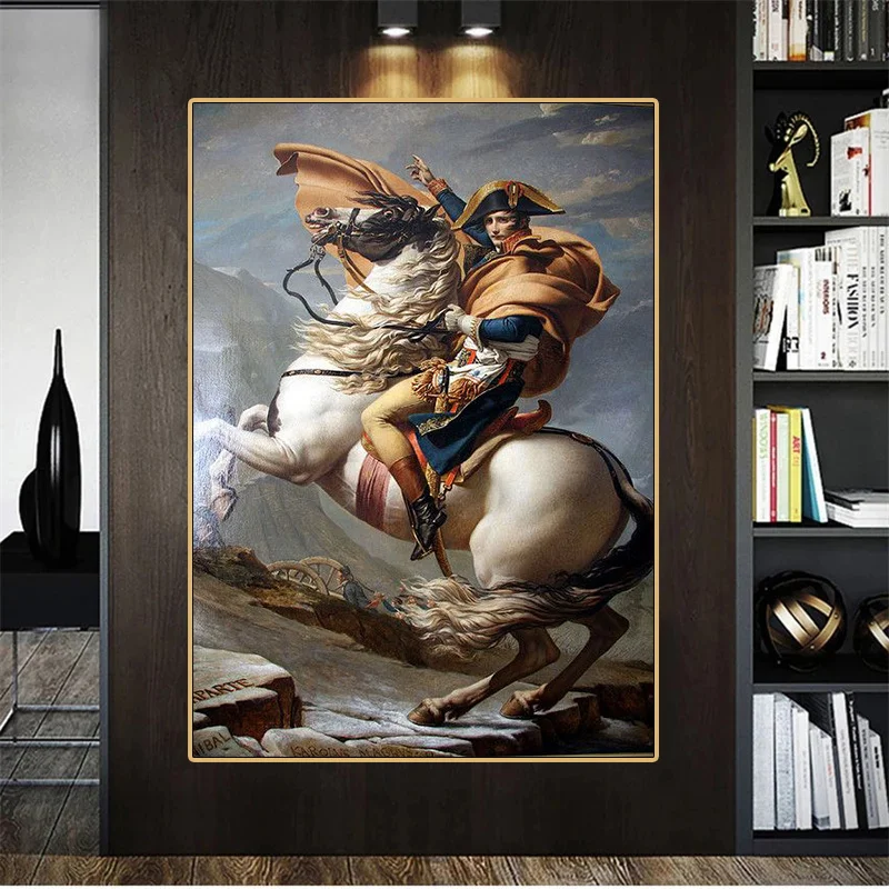 

Napoleon Crossed The Alps Famous Oil Painiting Print on Canvas Living Room Decorative Posters Porch Home Wall Decor Frameless