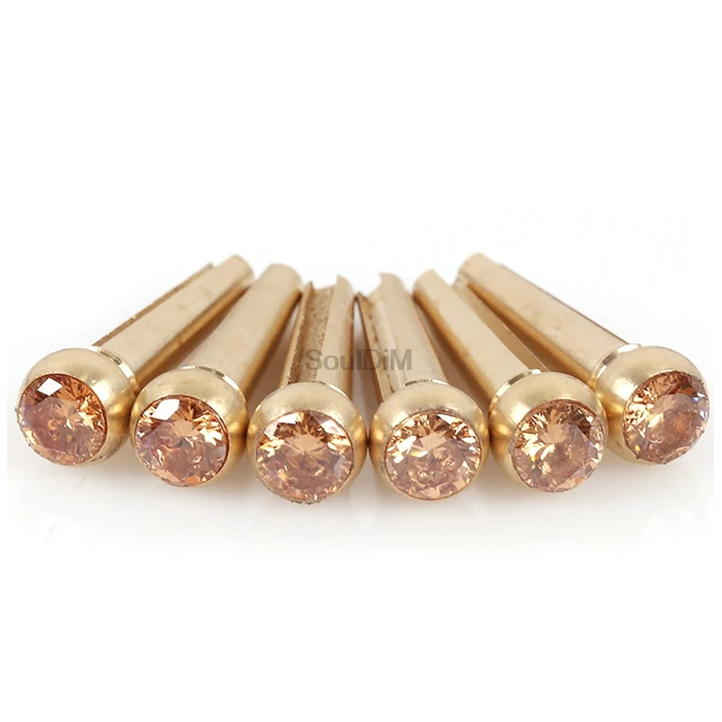 6 String Brass Acoustic Guitar Bridge Pins String Nail Chord Cone Pure Copper Crystal decoration Set of 6 pcs