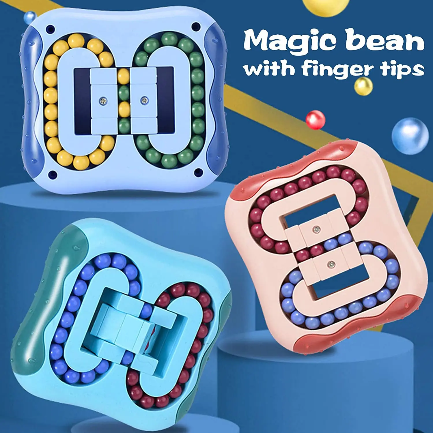 Rotating Magic Bean Cube Square Rotate Slide Puzzle Bead Fidget Toy Brain Teaser Stress Relief Educational Game for Kid Adult