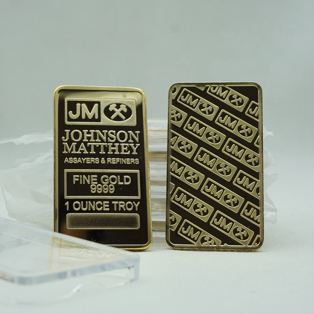 

10PCS Gold Plated Bullion Souvenir Coin Bar Johnson Matthey JM Coin 1 OZ Silver Plated Badge Bars