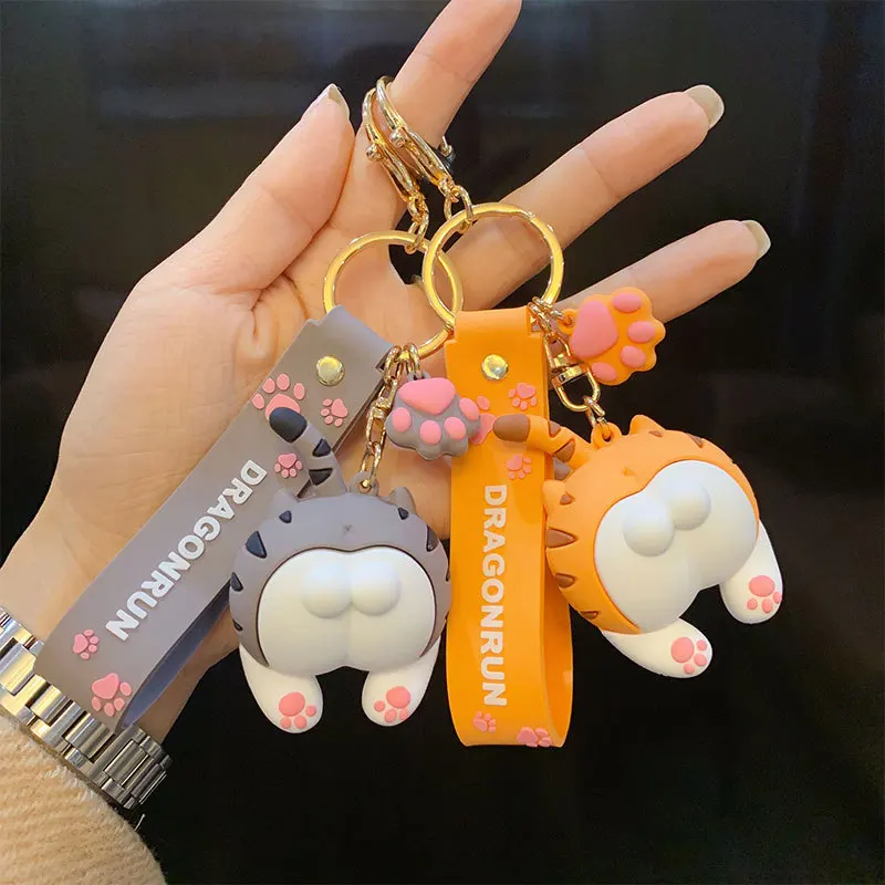 Original Trend Epoxy Cat Butt Keychain Female Cartoon Cute Couple Doll Key Ring Key Chain Bag Pendant Keyring Gift for Friends