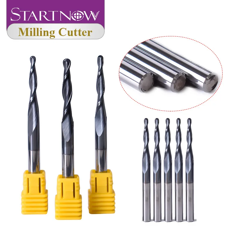 Startnow 5PCS Ball Nose Bits Tapered Two Flutes Spiral Milling Cutters Tungsten Carbide Wood Metal End Mills Engraving Bit