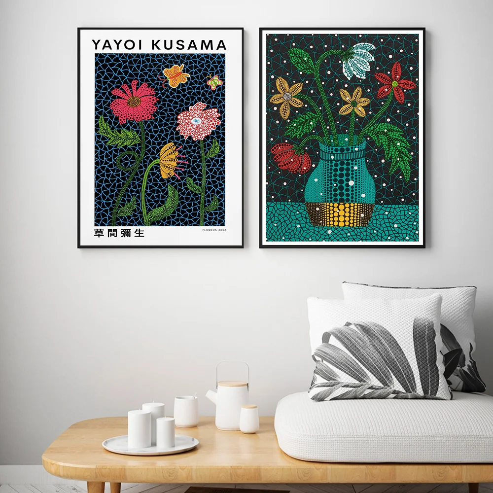 Yayoi Kusama Flowers Artwork Exhibition Posters and Prints Wall Art Pictures Museum Canvas Painting for Living Room Home Decor