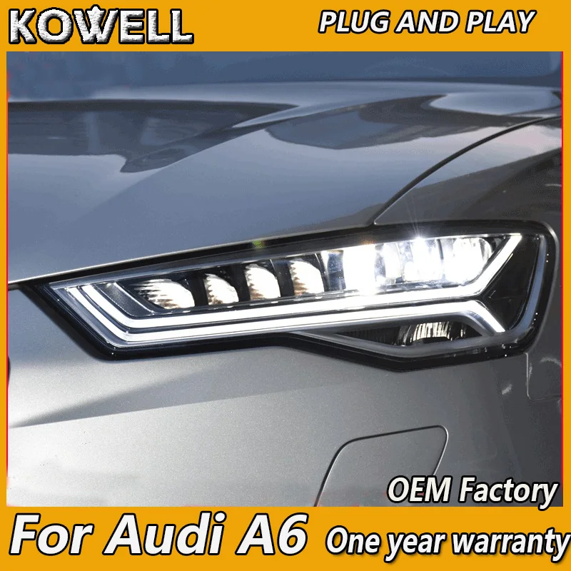 KOWELL Car Accessories for Audi A6 Headlight 2016-2019 Audi A6 Head Lamp DRL Turn Signal Low High Beam Projector Lens