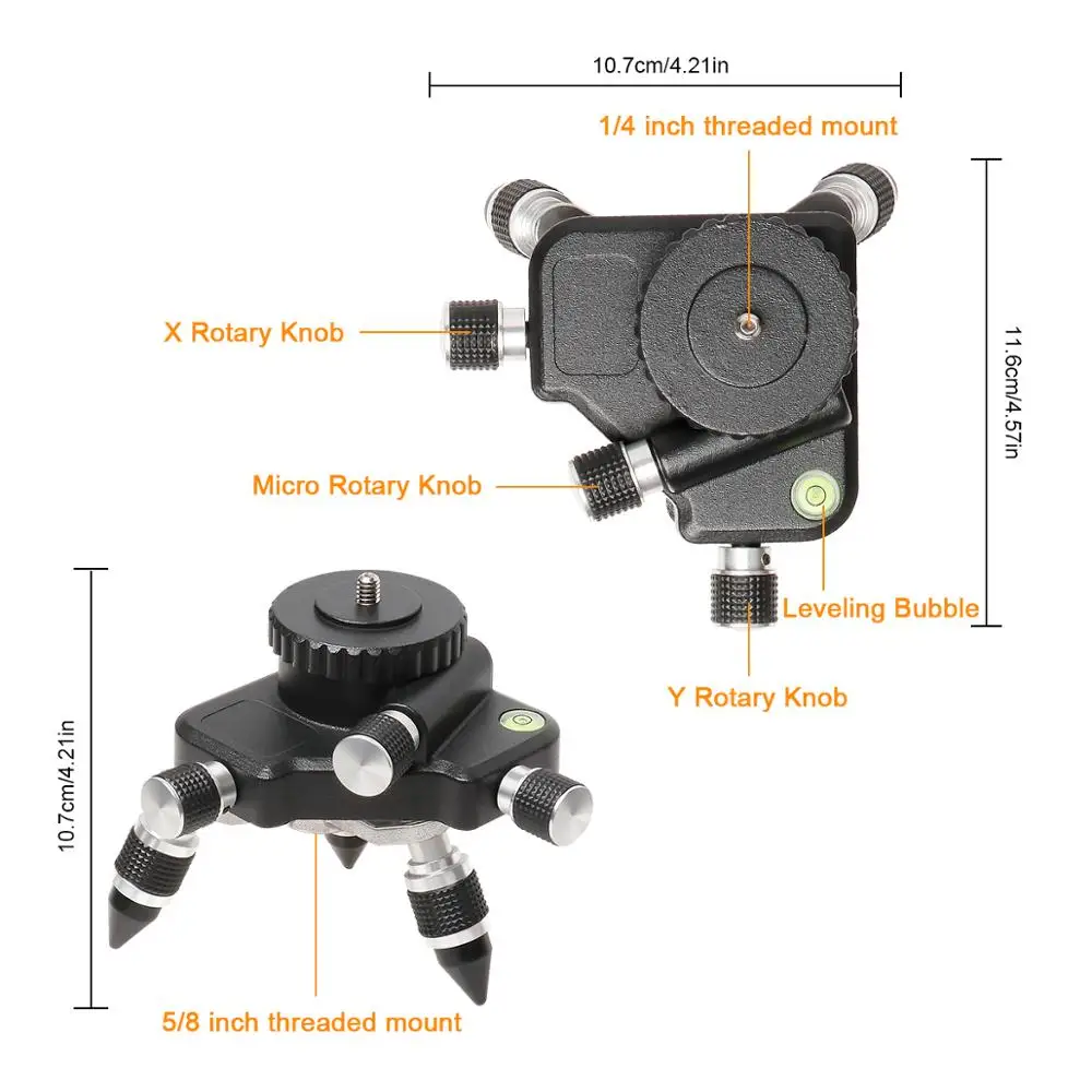 Huepar 360-Degree Turning Rotating Micro-adjust Fine Turning Pivoting Base for Laser Level Tripod Connector 1/4 Threaded Mount