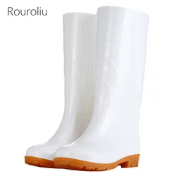 2021 Autumn White Rain Boots Men Non-slip Waterproof Work Water Boots Mid-Calf Kitchen Shoes Winter Warm Rainboots