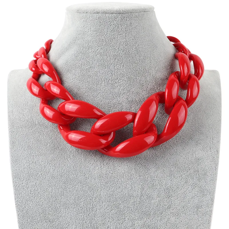 FishSheep Vintage Big Acrylic Red Choker Naszyjnik dla kobiet Punk Duży żywiczny gruby łańcuszek Obroża Wisiorki Naszyjniki Biżuteria Prezent