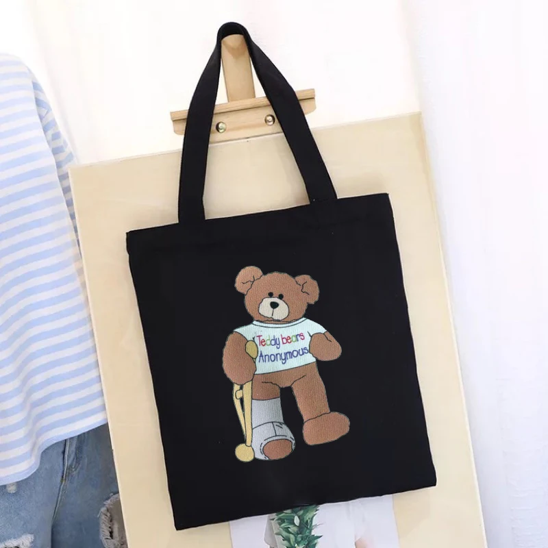 All-match Bear Series Women Shopping Printed Handbag Foldable Washable Reusable Ecobag Shopping Bag New Student Canvas Tote Bag